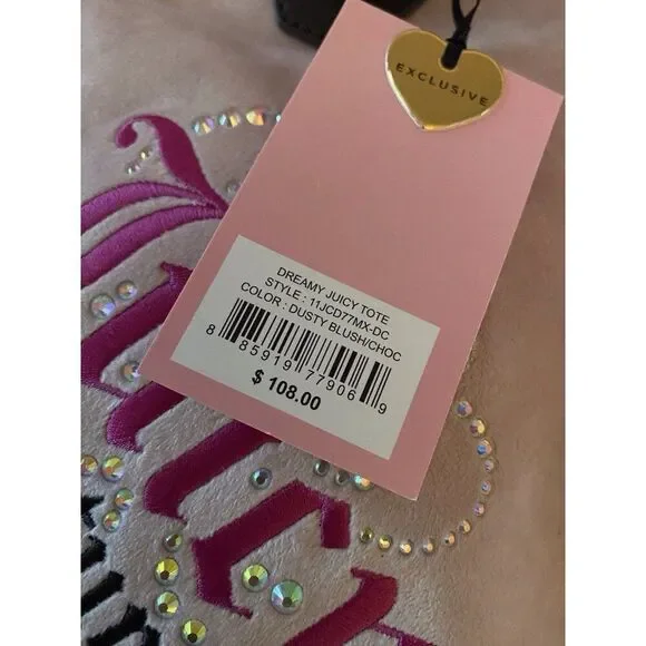 Juicy Couture DREAMY JUICY TOTE Pink Dusty Blush Chocolate W/Coin Purse Velour